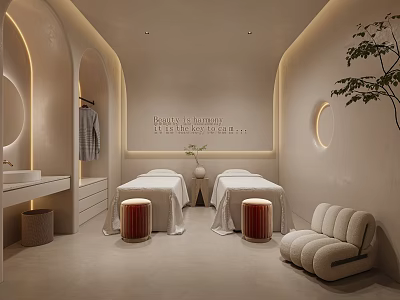 Luxurious SPA Interior Design With Massage Beds Soft Lighting And Green Plants 3d model