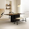 Modern Wooden Tea Table and Chairs Set with Tea Utensils and Pendant Light Decor