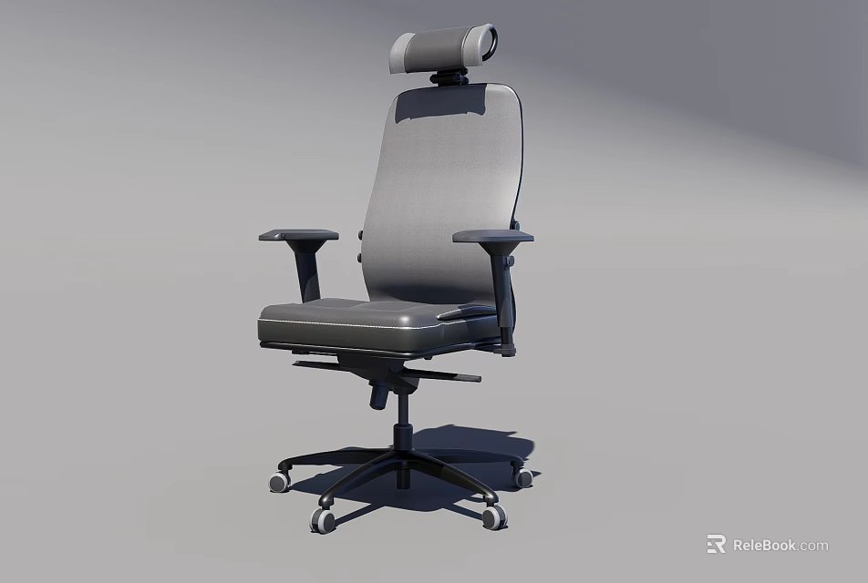 Comfortable Gray Ergonomic Leisure Chair With Adjustable Headrest Armrests And Wheel Base 3d model 