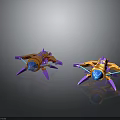 Futuristic Cosmic Spaceship Model With Purple Gold Blue Accents And Detailed Aerodynamic Design