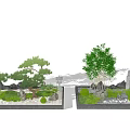 Japanese Karesansui Dry Landscape With Pine Trees Bamboo And Stone Lanterns