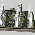 Residential Landscape With High Rise Buildings Green Trees And Children Play Area