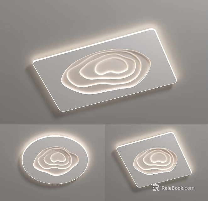 Modern Ceiling Lights With Layered Design Square And Round Shapes Illuminated Edges 3d model 