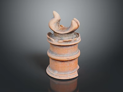Terracotta Sculpture Carving With Layered Cylindrical Base And Curved Decorative Top 3d model
