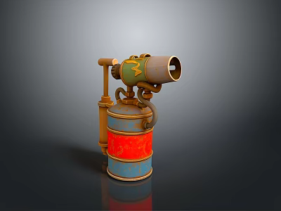 Steampunk Vintage Device With Orange Blue Cylinder Red Stripes And Green Yellow Accents 3d model