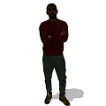 Man Standing With Arms Crossed Wearing Red Sweater Dark Pants And Brown Shoes