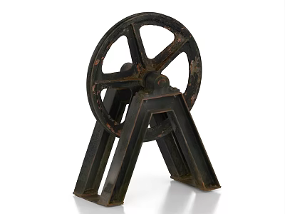 Vintage Industrial Equipment With Metal Wheel And Supporting Frame Structure Design 3d model