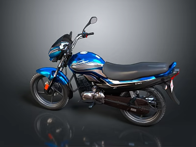 Blue Motorcycle With Black Seat And Sleek Shiny Modern Design 3d model