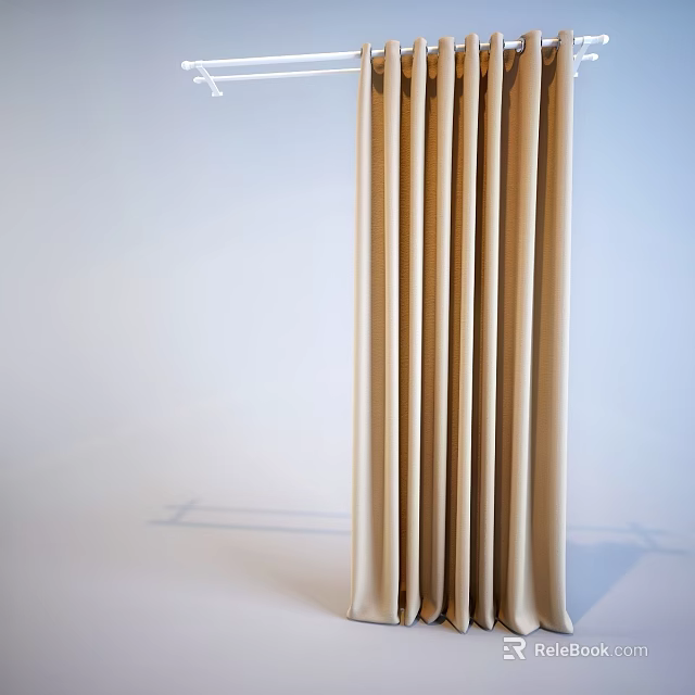 Beige Curtains With Vertical Pleats Soft Fabric For Modern Home Interior 3d model 