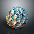 Unique Wooden Stone Sphere With Intricate Pockmarked Surface And Mixed Color Tones