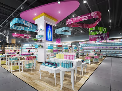 Modern Department Store Interior With Well Arranged Shelves Various Daily Products And Colorful Decorations 3d model