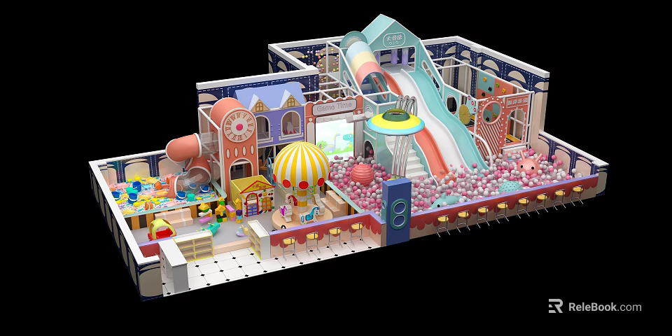 Colorful Indoor Playground With Slides Ball Pit Themed Buildings And Interactive Play Areas 3d model 