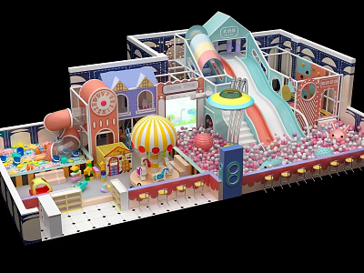 Colorful Indoor Playground With Slides Ball Pit Themed Buildings And Interactive Play Areas 3d model