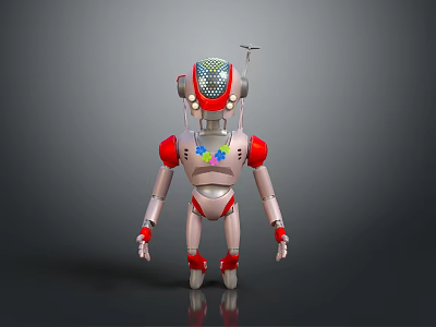 Game and Movie Robot Character With Silver Metallic Body Red Arms Grid Head And Antenna 3d model