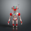Game and Movie Robot Character With Silver Metallic Body Red Arms Grid Head And Antenna