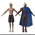 Men in Different Outfits Casual Shorts Sandals and Armor With Blue Cape and Sword