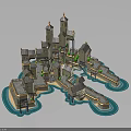 Medieval Castle Architecture With Connected Towers Bridges And Water Surroundings