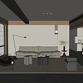 Modern Living Room With White Sofa Metal Coffee Tables Floor Lamp And Floor-to-Ceiling Windows