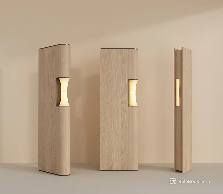 Modern Minimalist Wooden Room Dividers with Built in Lighting for Interior Partition 3d model 