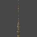 Traditional Ornate Weapon With Golden Flame Shaped Top And Lion Head Ornament