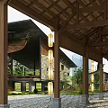 Rustic Modern Boutique Guesthouse With Stone Walls Wooden Structure And Sloped Roof Courtyard Greenery