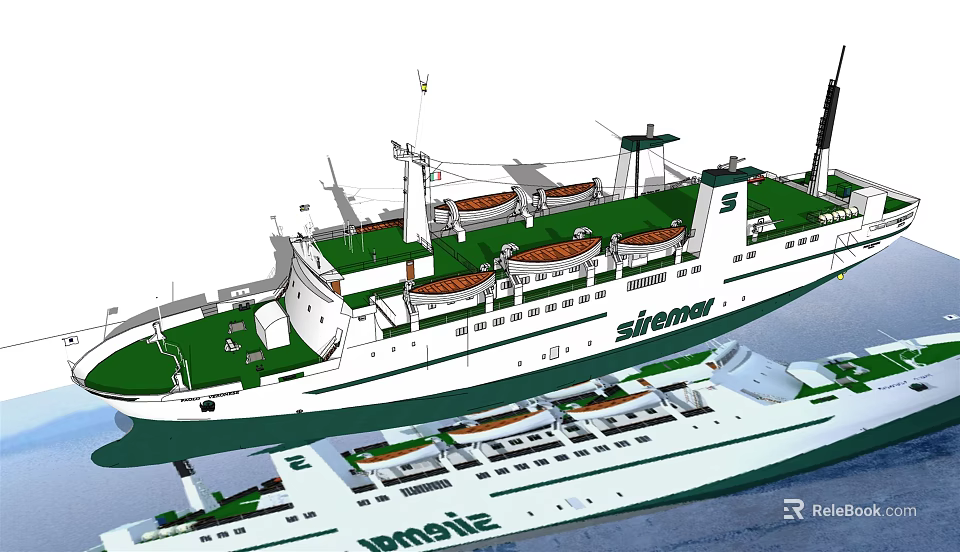 Modern Ships With Green Decks And White Hulls 3d model