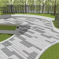 Park Landscape Design With Paved Walkway Lush Lawns And Green Trees