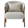 Light Gray Fabric Accent Chair With Wooden Armrests Crossed Legs And Textured Cushion
