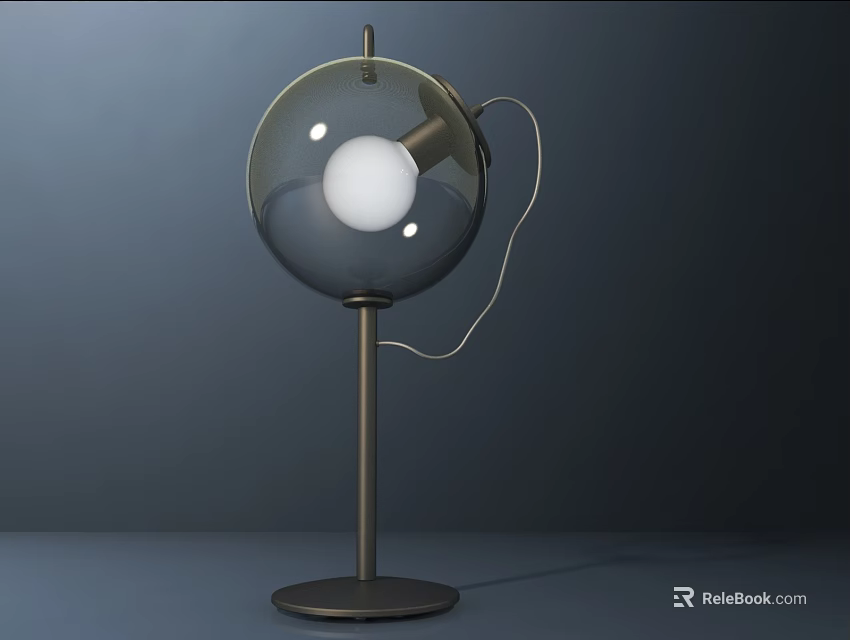 Modern Table Lamp With Round Transparent Globe Shade Metal Stand And Stable Base 3d model 