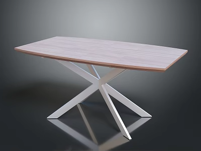 Modern Wooden Table With Cross Metal Legs And Sleek Minimalist Design 3d model