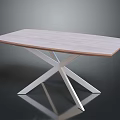 Modern Wooden Table With Cross Metal Legs And Sleek Minimalist Design