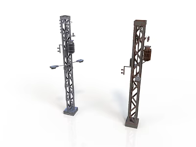 Railway Signal Tower Structures With Metal Lattice Frame Base And Equipment 3d model