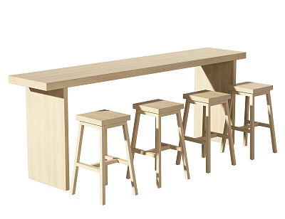 Light Wooden Bar Counter With Four Stools In Simple Modern Design 3d model