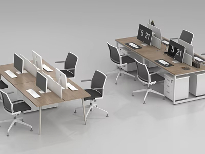 Modern Office Workstations With Multiple Desks Computer Monitors And Ergonomic Chairs 3d model