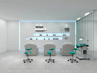 Elegant Modern Beauty Salon With Comfortable Green Chairs Product Shelves And Styling Tools 3d model