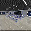 Modern Control Room Setup With Multiple Screens Control Desks And Blue Lighting 3d model