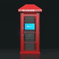 Red Self Service Phone Booths Public Facility With Glass Windows And Red Roof