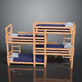 Wooden Bunk Bed With Blue Mattress And Ladder For Kids Bedroom Furniture