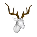 Animal Wall Decor White Deer Head with Brown Antlers Home Interior Decoration