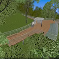 Wooden Scenic Walkway With Railing Rest Area Canopy Natural Trees Green Surroundings