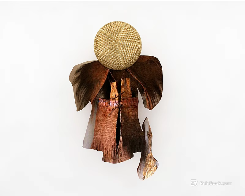 Decorative Ornament Set With Woven Round Head Brown Wing Like Parts And Fabric Body Accessory 3d model 