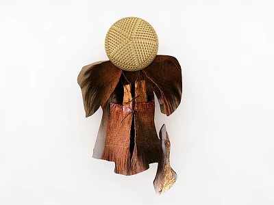 Decorative Ornament Set With Woven Round Head Brown Wing Like Parts And Fabric Body Accessory 3d model