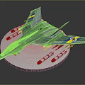 Military Fighter Jet Model With Green Blue Yellow Stripes And Missiles On Display Base