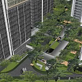 Night View High Rise Residential Landscape With Glass Curtain Walls Illuminated Lights And Waterfront Trees