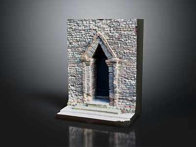 Detailed Wood And Stone Miniature Architectural Model With Arched Doorway And Textured Walls 3d model