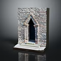 Detailed Wood And Stone Miniature Architectural Model With Arched Doorway And Textured Walls