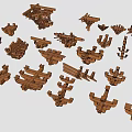 Brown Wooden Building Components With Various Shapes And Structural Designs 3d model