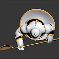 Game Film Robot Character Holding Golden Spoon Pouring Black Liquid Into White Golden Rimmed Cup