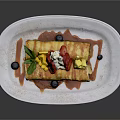 Fresh Rolled Crepe With Strawberry Mango Blueberry Whipped Cream And Mint Leaves