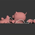 Ornamental Decor Set Featuring Intact And Broken Pink Piggy Banks With Shattered Fragments